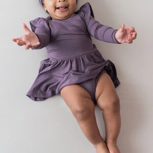 Kyte Baby Long Sleeve Bodysuit Dress in Currant Purple 6-12 months